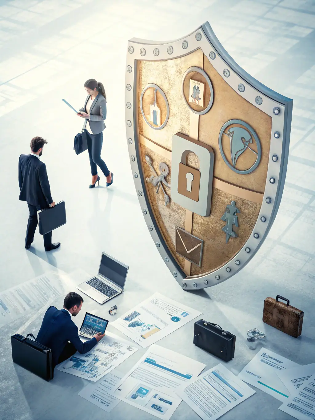A shield graphic representing protection against financial risks, illustrating risk assessment services.